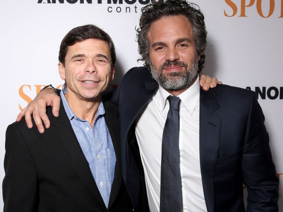 PHOTO: Michael Rezendes and Mark Ruffalo attend the screening of Open Roads Films Spotlight, Nov. 3, 2015, in Los Angeles.