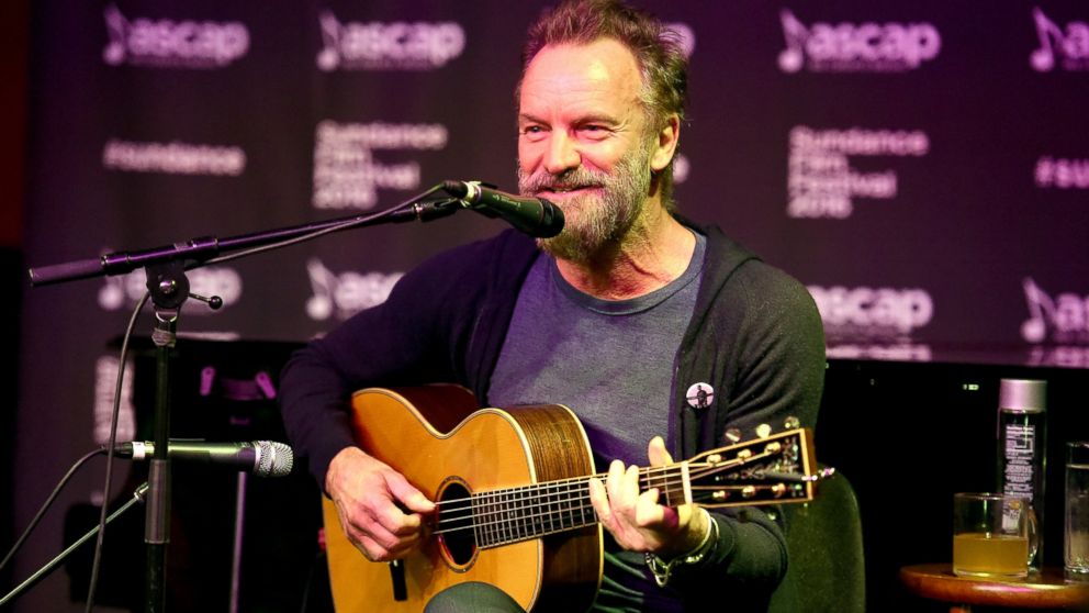 Sting performs at the ASCAP Music Cafe during the 2016 Sundance Film Festival at Sundance ASCAP Music Cafe, Jan. 23, 2016, in Park City, Utah. 