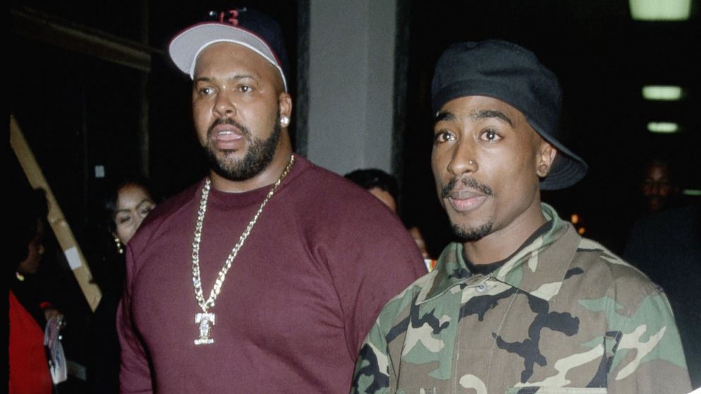 PHOTO: Suge Knight, left, and Tupac Shakur, right, are pictured at the Shrine Auditorium in Los Angeles on March 29, 1996.