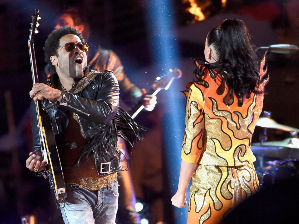 PHOTO: Musician Lenny Kravitz performs onstage with recording artist Katy Perry during the Pepsi Super Bowl XLIX Halftime Show at University of Phoenix Stadium, Feb. 1, 2015, in Glendale, Ariz. 
