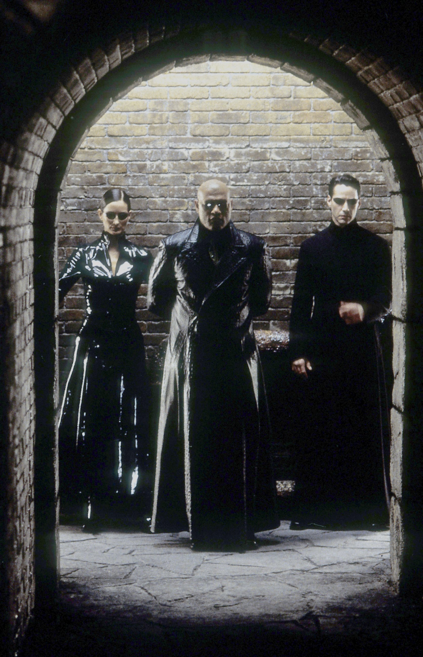 PHOTO: Carrie-Anne, Moss Laurence Fishburne, and Keanu Reeves in a scene from the film "The Matrix Reloaded."