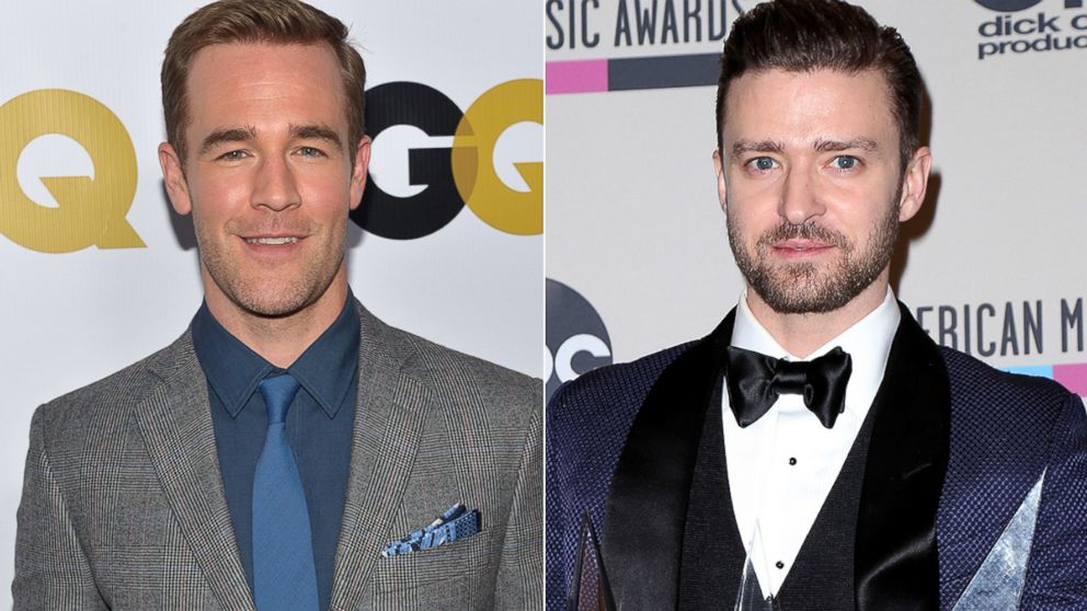 James Van Der Beek, left, is pictured on Nov. 12, 2013 in Los Angeles. Justin Timberlake, right, is pictured on Nov. 24, 2013 in Los Angeles.