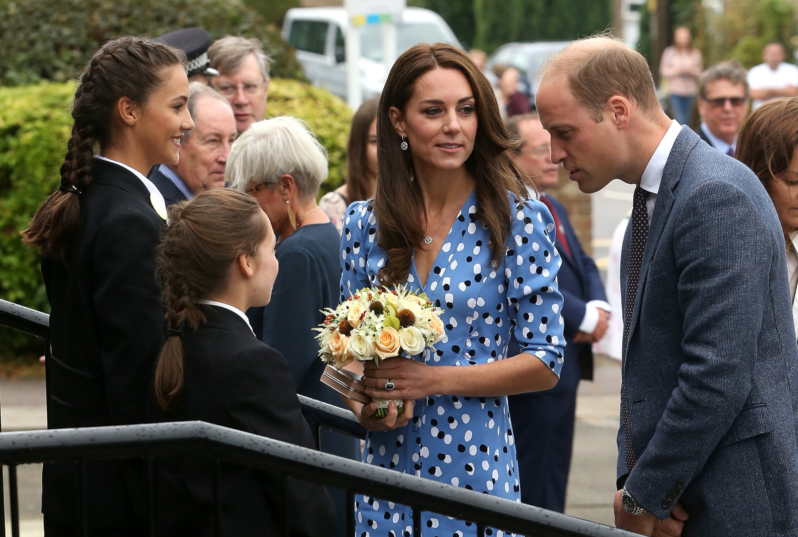 PHOTO: Catherine, Duchess of Cambridge and Prince William, Duke of Cambridge arrive at Stewards Academy, Sept. 16, 2016 in Harlow, England.