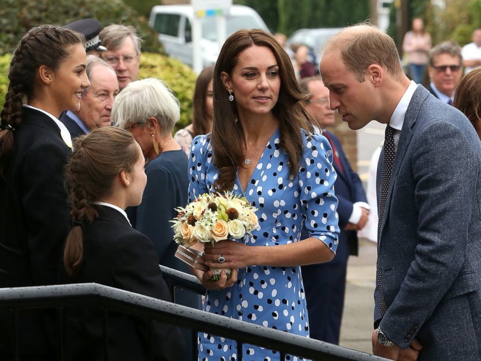 PHOTO: Catherine, Duchess of Cambridge and Prince William, Duke of Cambridge arrive at Stewards Academy, Sept. 16, 2016 in Harlow, England.
