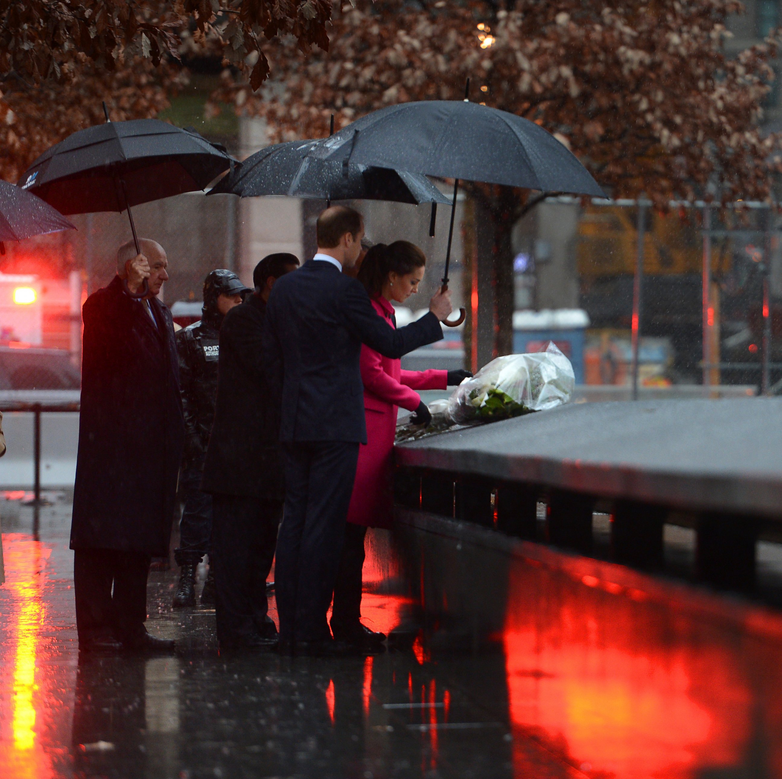 PHOTO: Prince William, Duke of Cambridge and Catherine, Duchess of Cambridge lay flowers in memory of the victims of the September 11 terrorist attacks during a visit to the National September 11 Memorial & Museum on Dec. 9, 2014 in New York City.  
