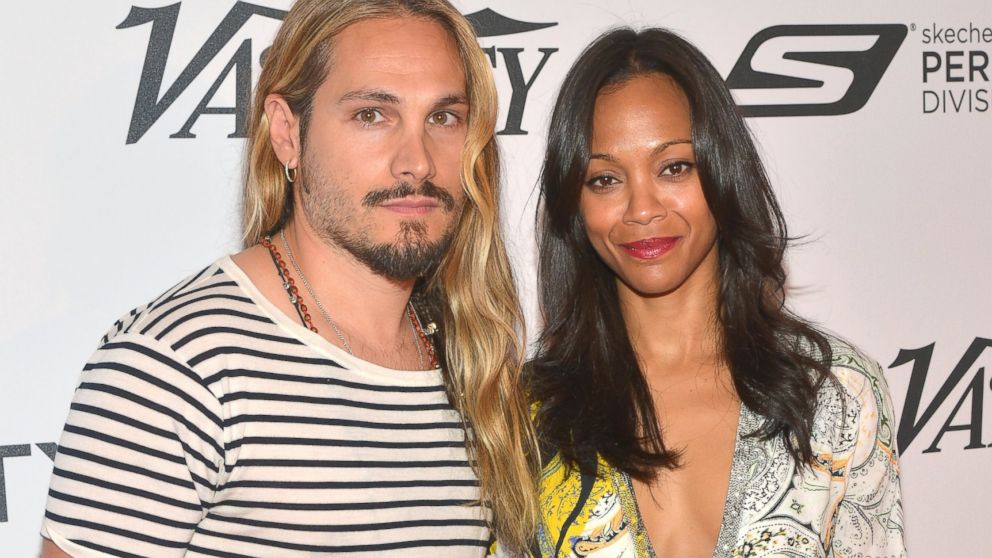 Marco Perego and Zoe Saldana attend the Relativity at 10 party at Hotel du Cap-Eden-Roc, May 18, 2014, in Cap d'Antibes, France.