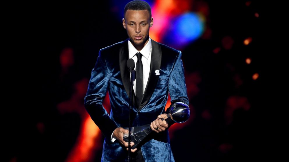 Stephen Curry accepts the award for Best Record-Breaking Performance onstage during the 2016 ESPYS at Microsoft Theater, July 13, 2016, in Los Angeles.