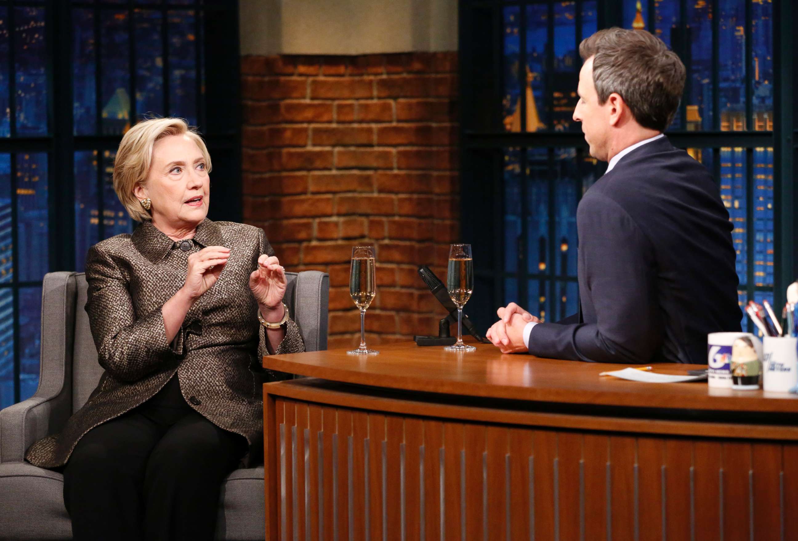PHOTO: Hillary Rodham Clinton during an interview with host Seth Meyers on November 8, 2017.