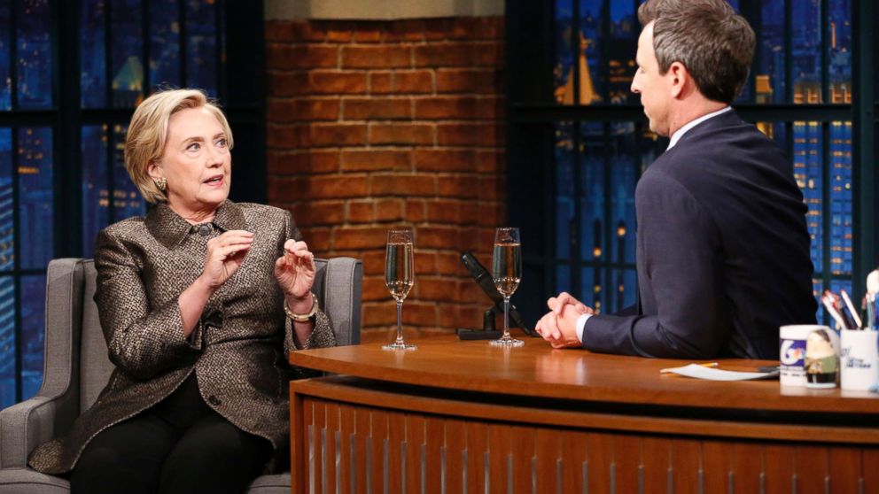 PHOTO: Hillary Rodham Clinton during an interview with host Seth Meyers on November 8, 2017.
