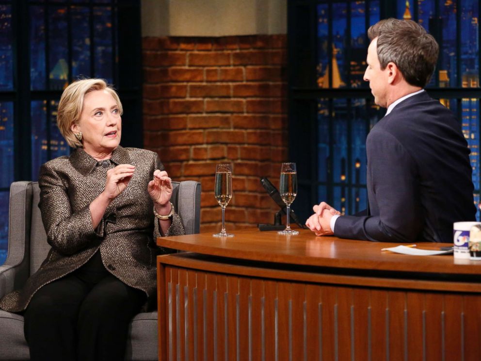 PHOTO: Hillary Rodham Clinton during an interview with host Seth Meyers on November 8, 2017.