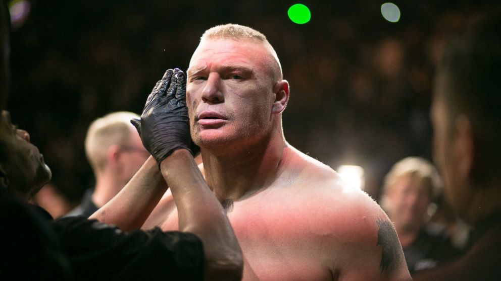 Brock Lesnar prepares to fight Mark Hunt during the UFC 200 event at T-Mobile Arena, July 9, 2016, in Las Vegas. 