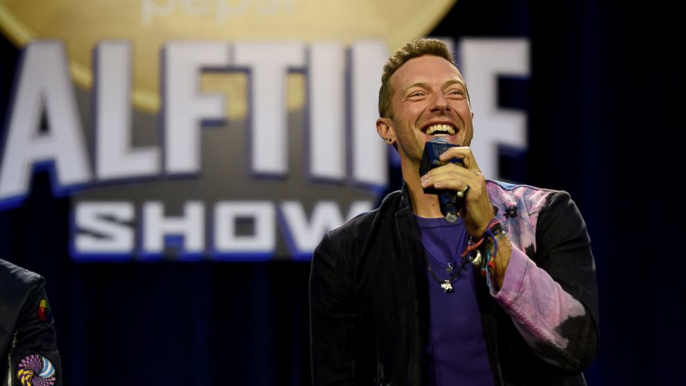 Chris Martin of Coldplay speaks at the Pepsi Super Bowl Halftime Press Conference on Feb. 4, 2016 at the Moscone Convention Center in San Francisco.