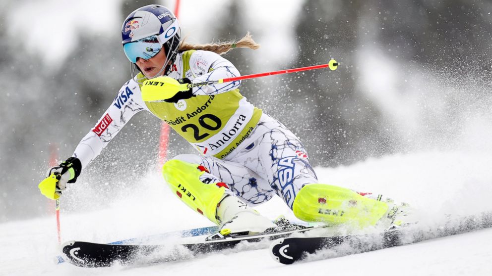 Lindsey Vonn competes during the Audi FIS Alpine Ski World Cup Women's Super Combined, Feb. 28, 2016 in Soldeu, Andorra. 