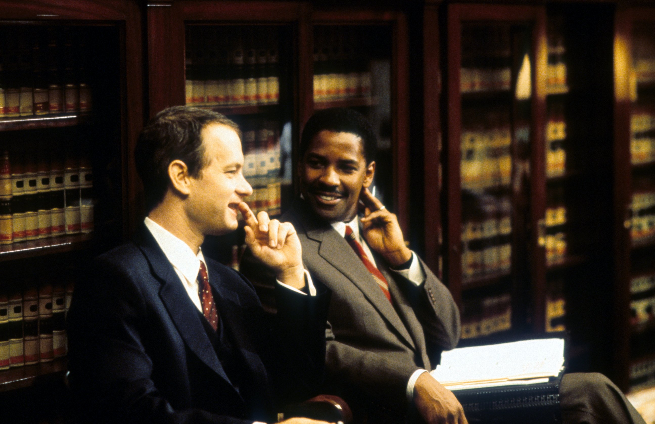 PHOTO: Tom Hanks and Denzel Washington in a scene from the film 'Philadelphia', 1994. 