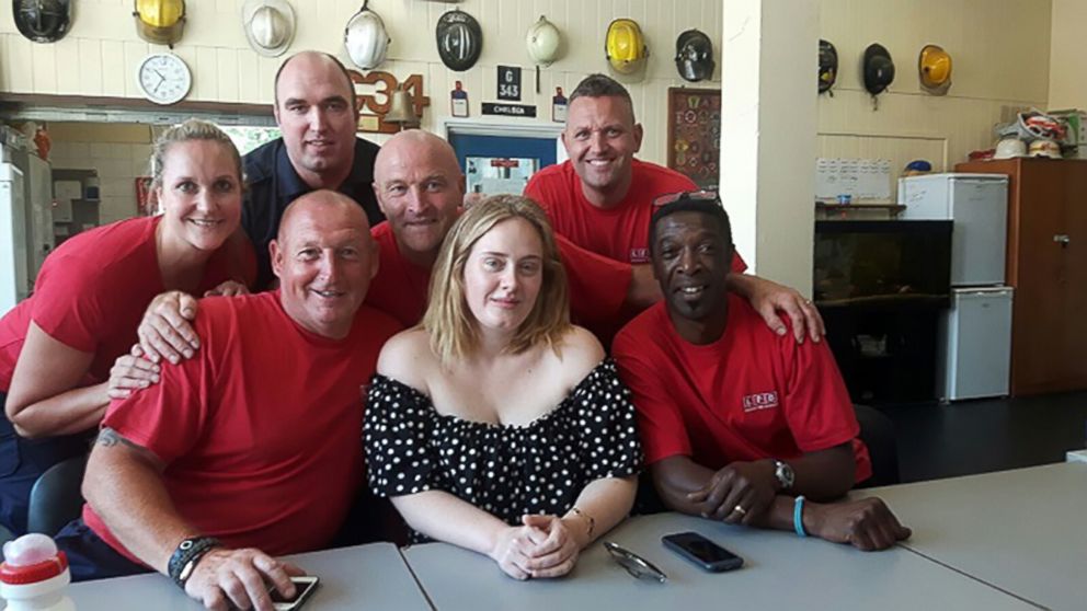 Adele paid an unexpected visit to the Chelsea Fire Station in England on Monday to thank Red Watch firefighters for battling the Grenfell Tower fire, which killed dozens of people.