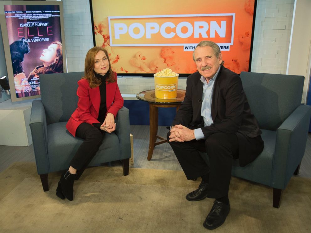 PHOTO: Isabelle Huppert and Peter Travers at the ABC News studios in New York City, Jan. 4, 2017. 