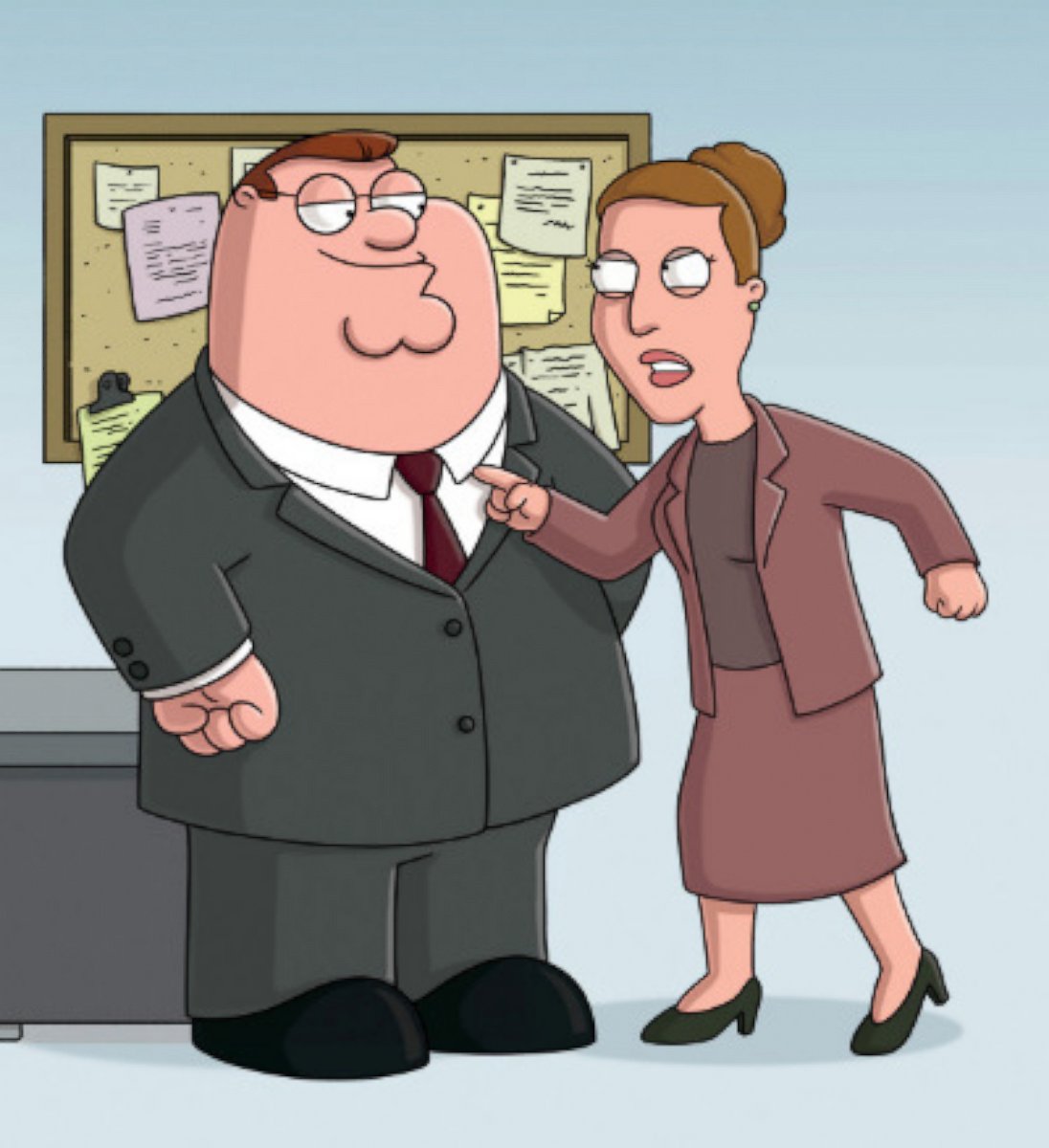 PHOTO: Peter Griffin, voiced by Seth MacFarlane, right, and boss Angela, voiced by Carrie Fisher, in a scene from "Family Guy."