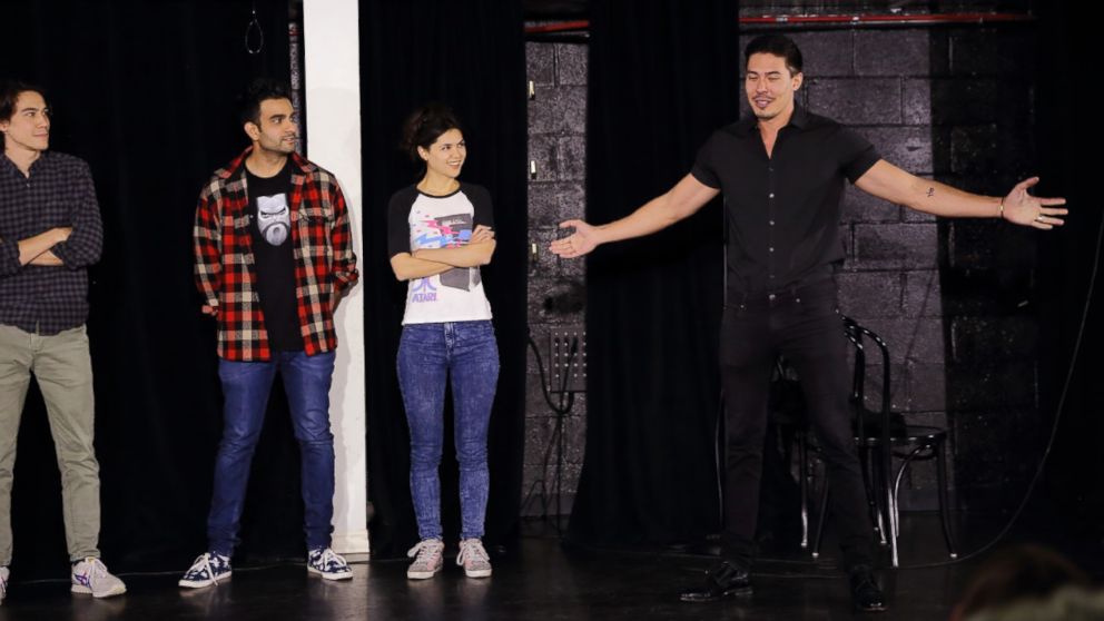 Zac Oyama, Dhruv Uday Singh, Kathy Yamamoto, Lewis Tan performing at the UCB Theater for "Asian AF" in Los Angeles, May 12, 2017.