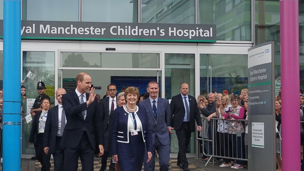 Prince William leaving Royal Manchester Children's Hospital after meeting with families affected by the attack, June 2, 2017.