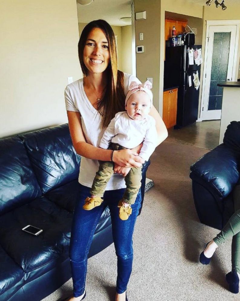 PHOTO: Whitney Poyntz thanked a WestJet flight attendant named Ashley after she helped soothe her baby mid-flight after "all hell broke loose."