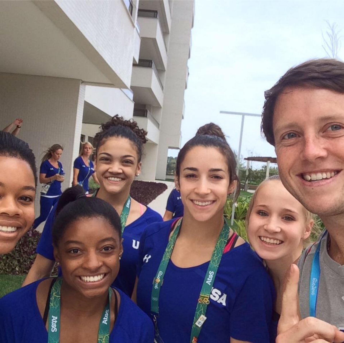 PHOTO: Brent Folan with US Women's Gymnastics team in Rio.