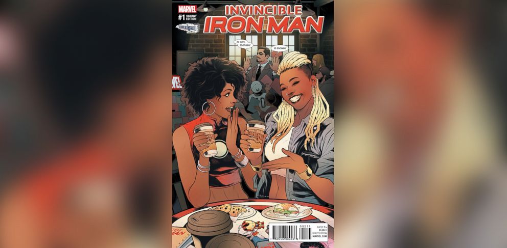 PHOTO: ABC News reveals the Amalgym Comics variant cover of "Invincible Iron Man #1," featuring Ariell R. Johnson, founder and president of Amalgam Comics & Coffeehouse, Inc., and RiRi Williams. 