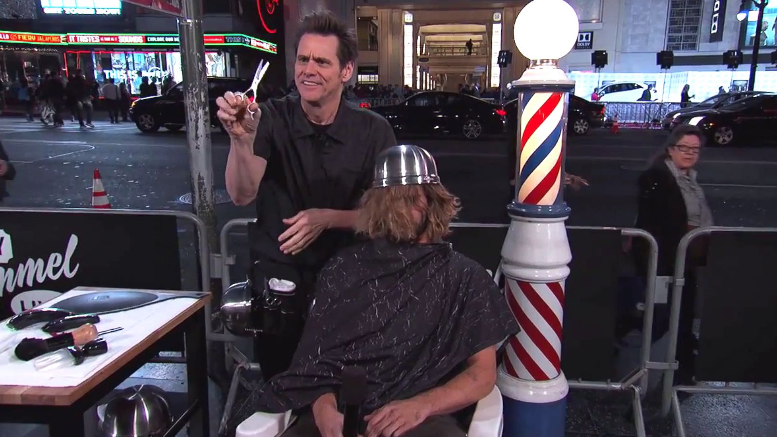 Jim Carrey Gave a Stranger a Bowl Haircut on 'Jimmy Kimmel Live