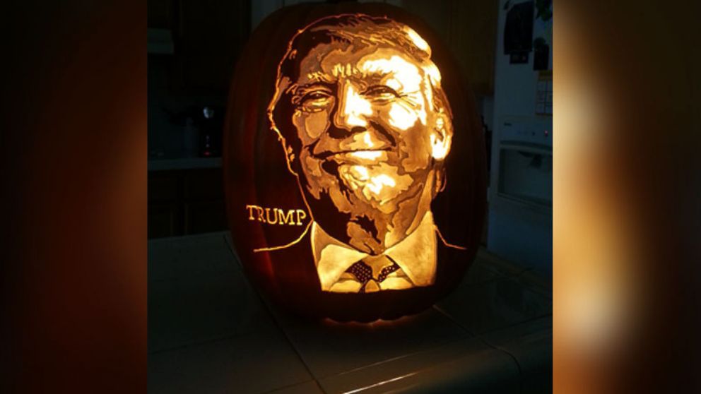 PHOTO: Award-winning artist Alex Wer, also known as "The Pumpkin Geek," carved a pumpkin portrait of presidential candidates Donald Trump.