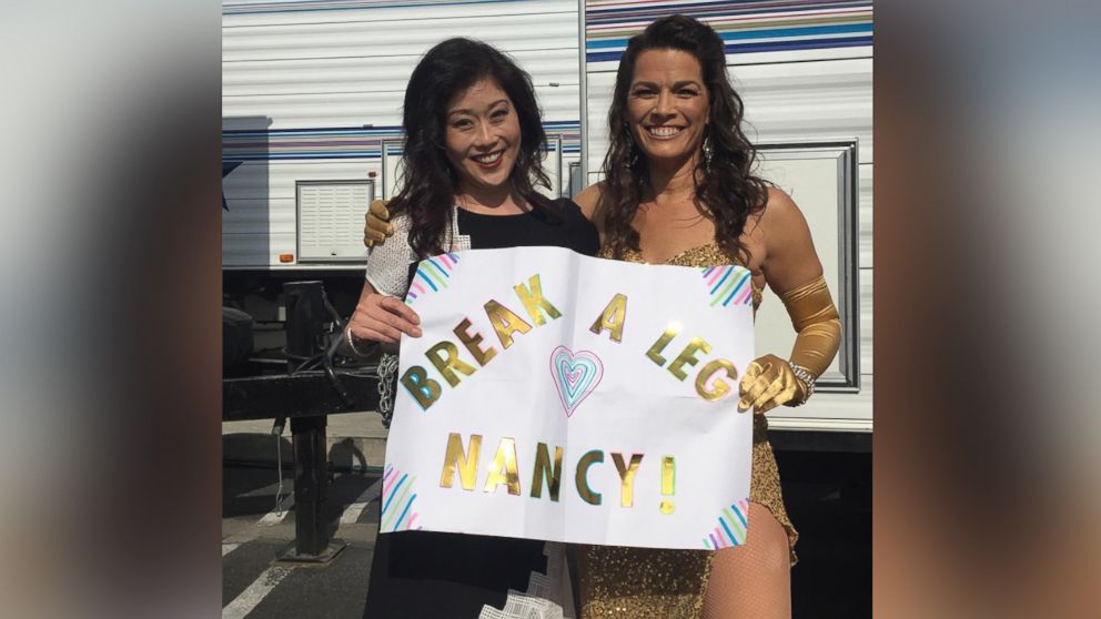 Kristi Yamaguchi posted this photo on Instagram with this caption: "A special sign to cheer on my roomie @nancyakerrigan  vote!!!" April 3, 2017.