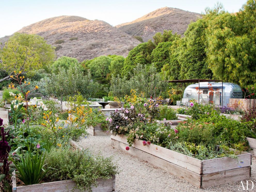 PHOTO: The Demseys' garden, complete with an Airstream trailer.