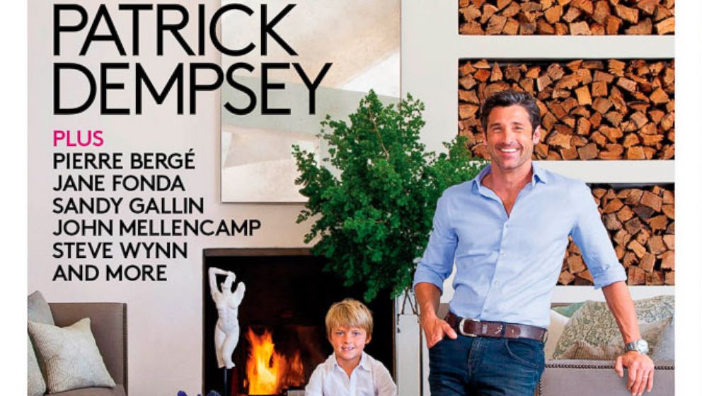 Patrick Dempsey and his family pose in their living room on the cover of the March 2014 issue of Architectural Digest.