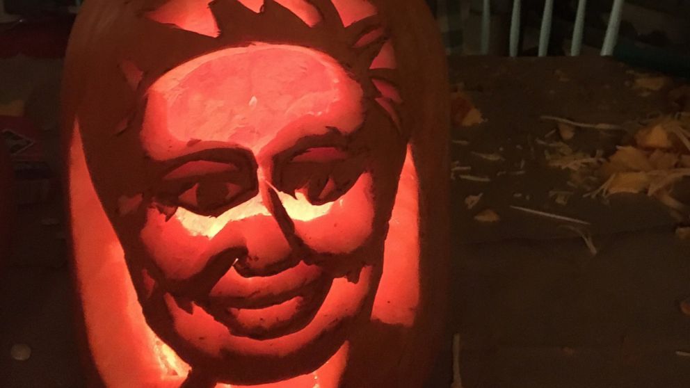 PHOTO: Kelsey Kruzel, 24, of Chicago, carved Donald Trump and Hillary Clinton pumpkins with her friends.