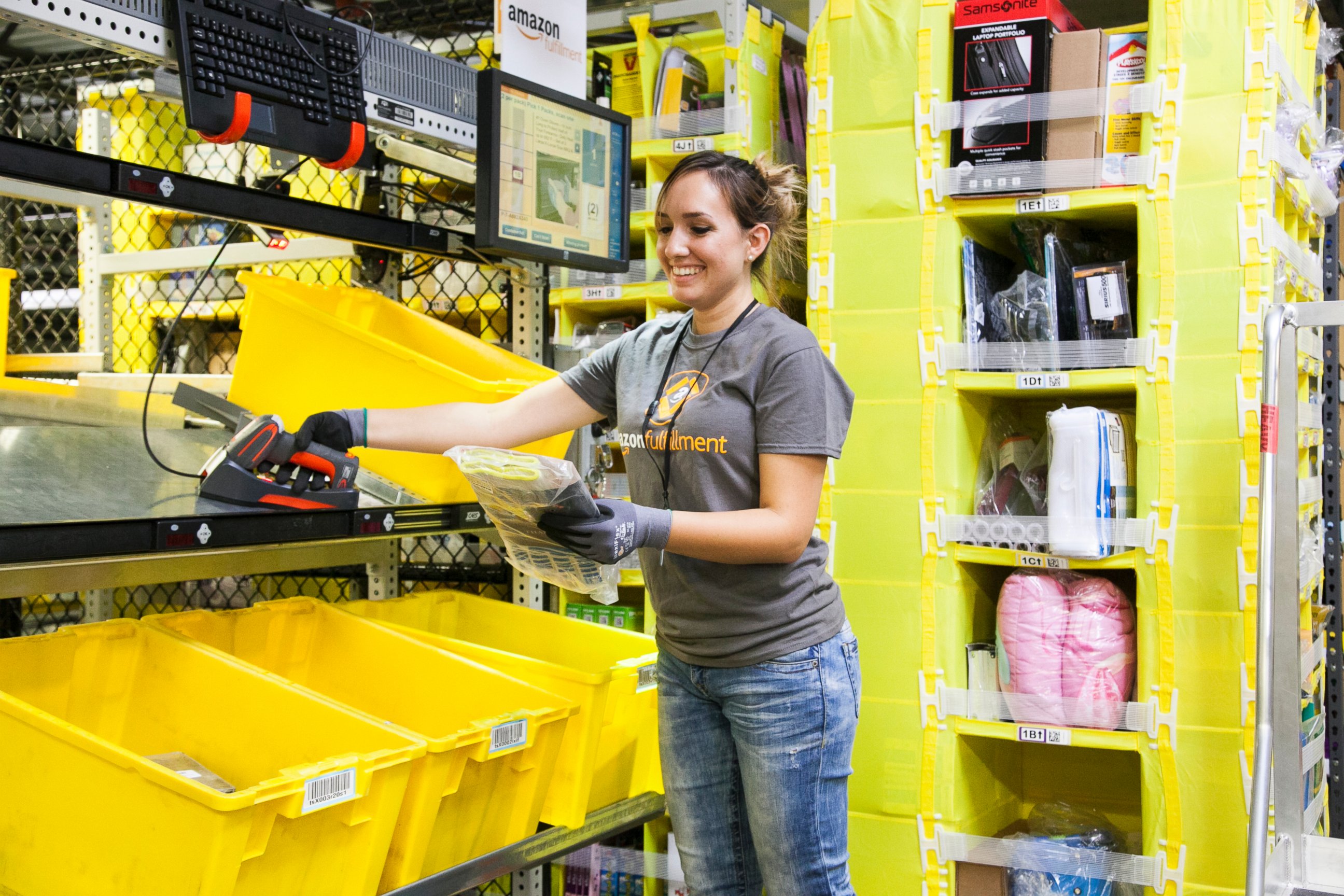 PHOTO: Amazon's Kiva robots are working to help expedite customer orders.