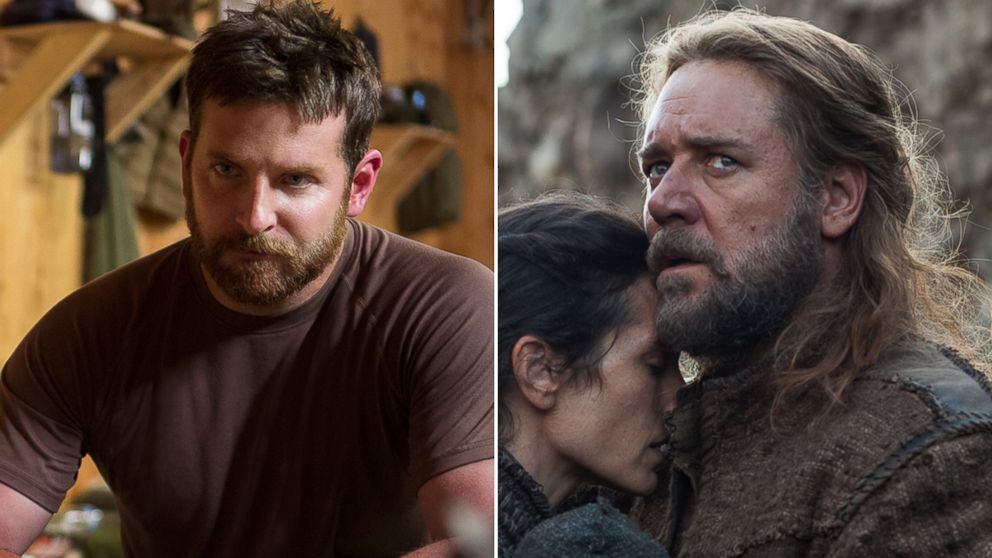Bradley Cooper, left, as Chris Kyle in "American Sniper" and Russell Crowe as Noah in "Noah."