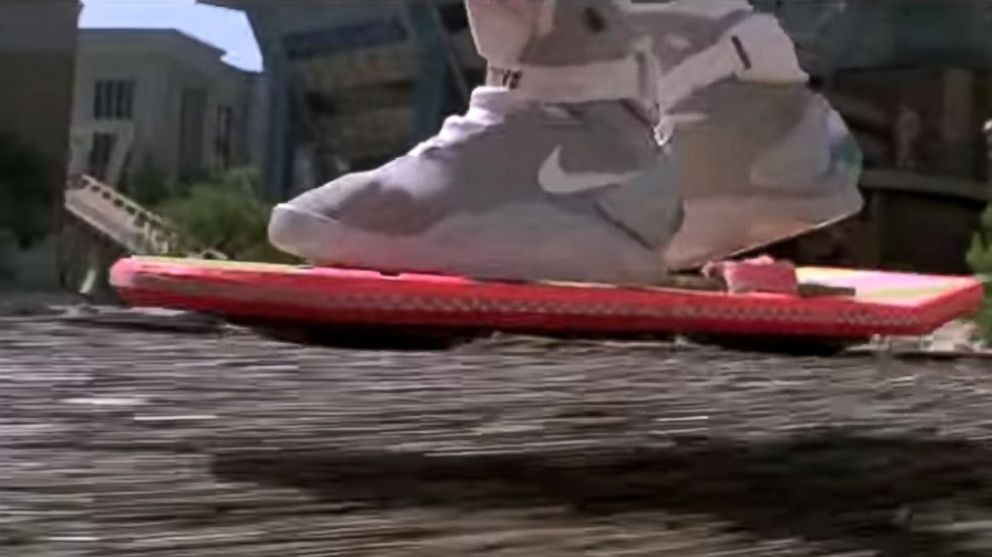 Michael J. Fox as Marty McFly rides a hoverboard in "Back to the Future II."