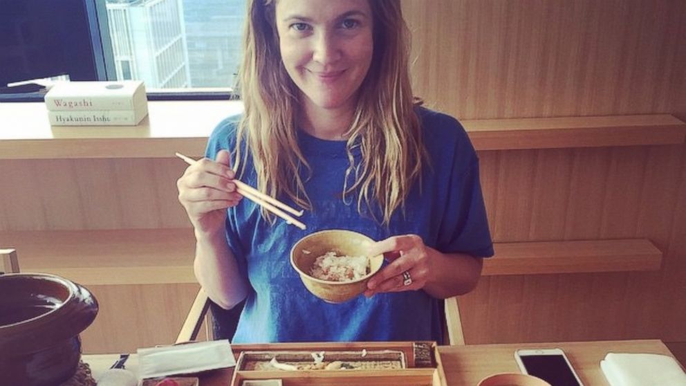Drew Barrymore posted this photo to Instagram, March 15, 2014, with the caption, "Good morning Tokyo #japanesebreakfast #tokyofoodtour"