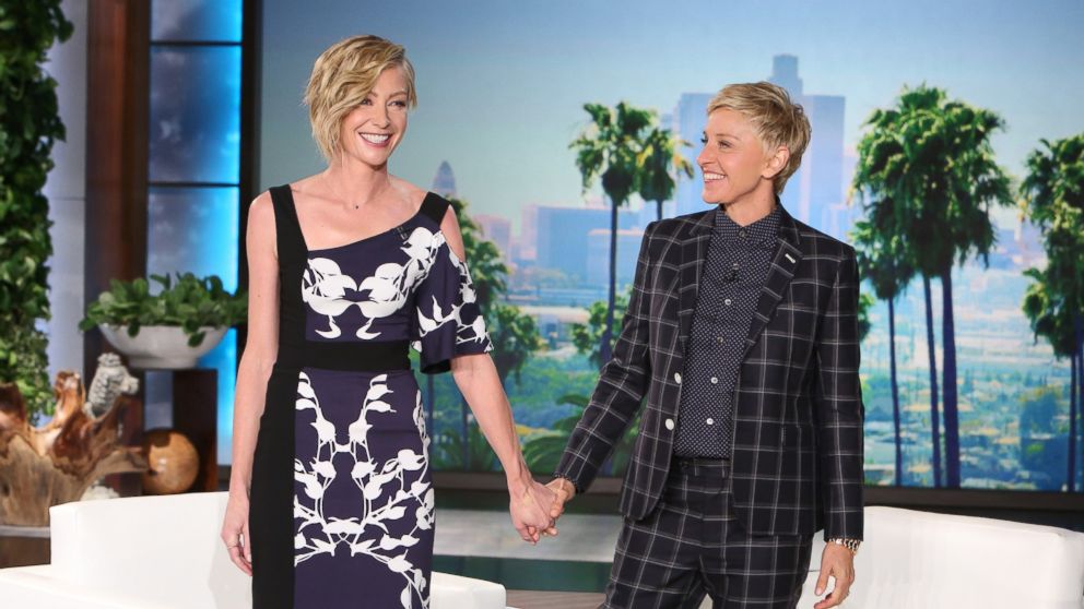 Portia de Rossi, "Scandal" actress, joins her wife for an interview on "The Ellen DeGeneres Show," Oct. 14, 2014.