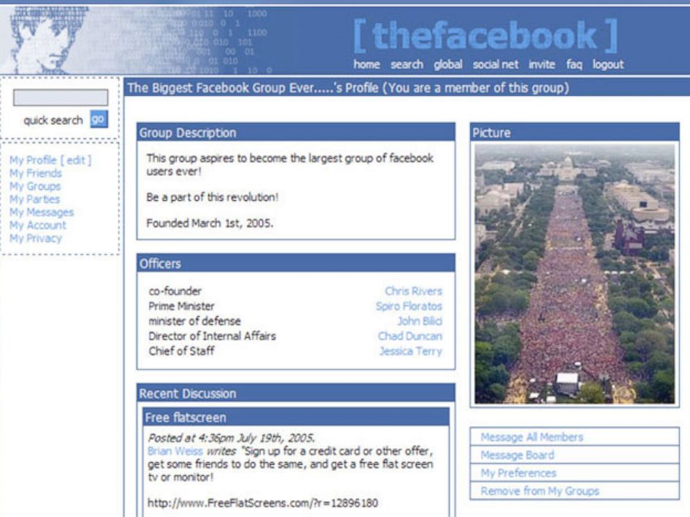 PHOTO: Original Facebook page from 2004.