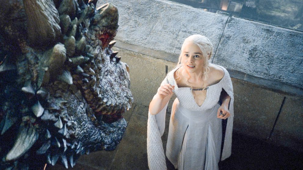 Emilia Clarke as Daenerys Targaryen in a scene from season five of "Game of Thrones."