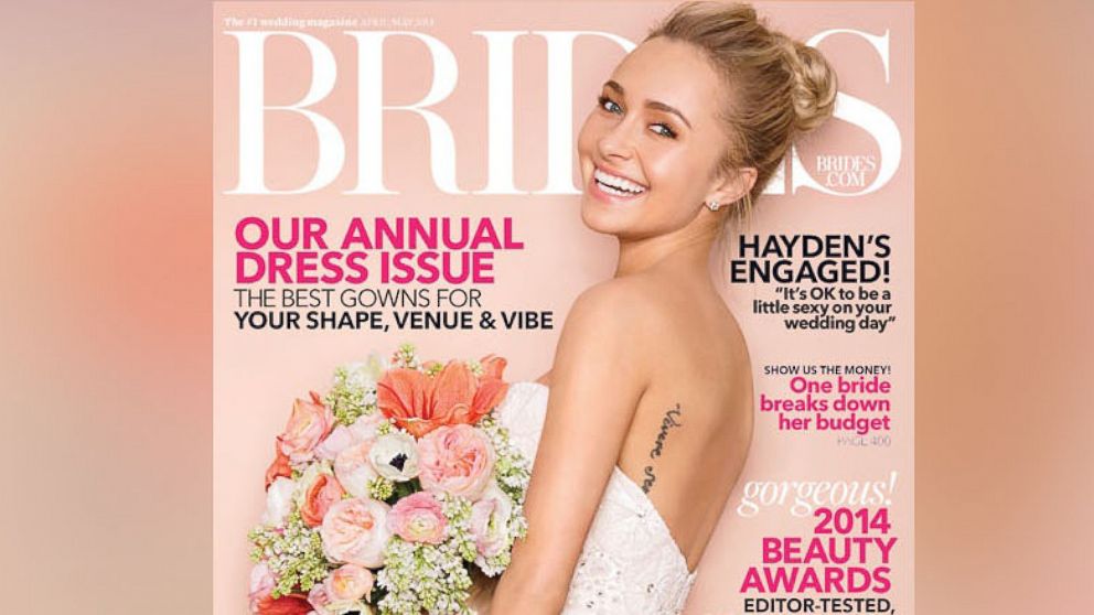 Hayden Panettiere poses on the cover of the April/May 2014 issue of Brides Magazine.