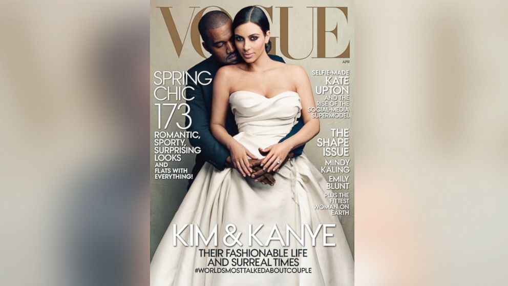 Kanye West and Kim Kardashian on the cover of the April issue of Vogue.