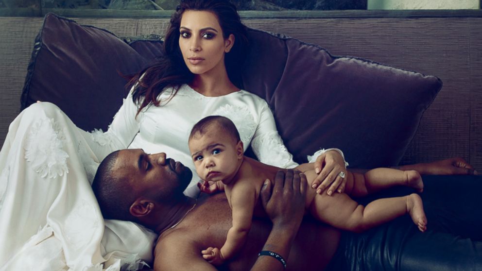 Kim Kardashian and Kanye West pose for Vogue's April issue.