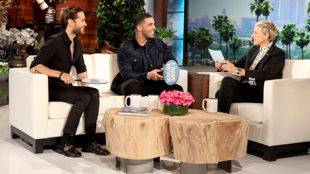 Jared Leto, left, and Drake talk with Ellen Degeneres on "The Ellen Show."