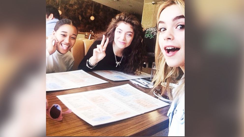 Kiernan Shipka, left, Lorde, center, and Amandla Stenberg are seen eating breakfast together on Feb. 23, 2014.  