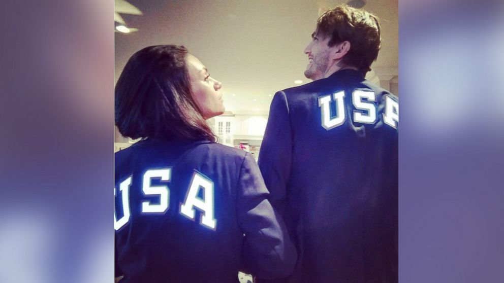 Ashton Kutcher posted this photo of himself and Mila Kunis to his Instagram account on Aug. 5, 2016 with the caption, "Arm chair Olympians. Go team USA!!! We got your back! Ty for the blazers."