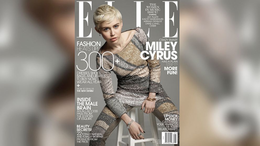 Miley Cyrus on the cover of the May 2014 issue of Elle.