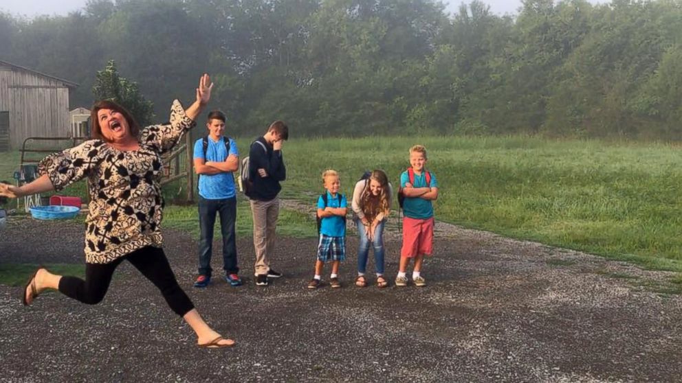 A photo of mother of six Keshia Leeann Gardner jumping for joy on her kids' first day of school goes viral.