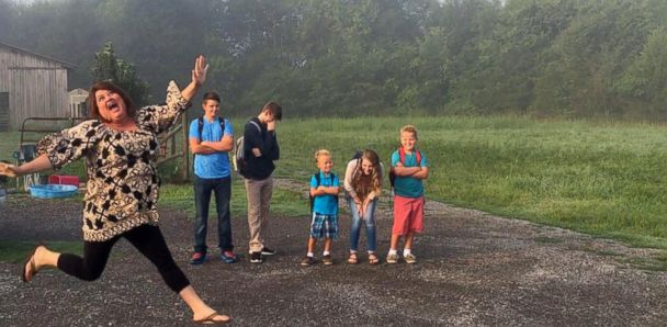 Photo Of Mother Jumping For Joy On First Day Of School Extends Tradition Abc News