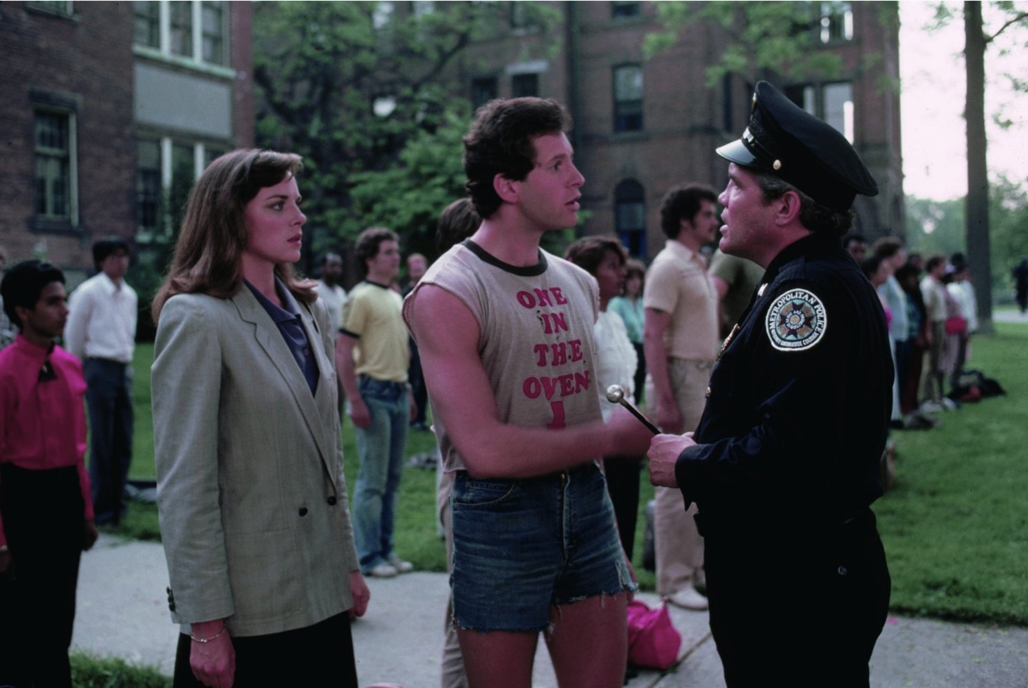 PHOTO: Kim Cattrall, Steve Guttenberg, and G.W. Bailey in "Police Academy." 