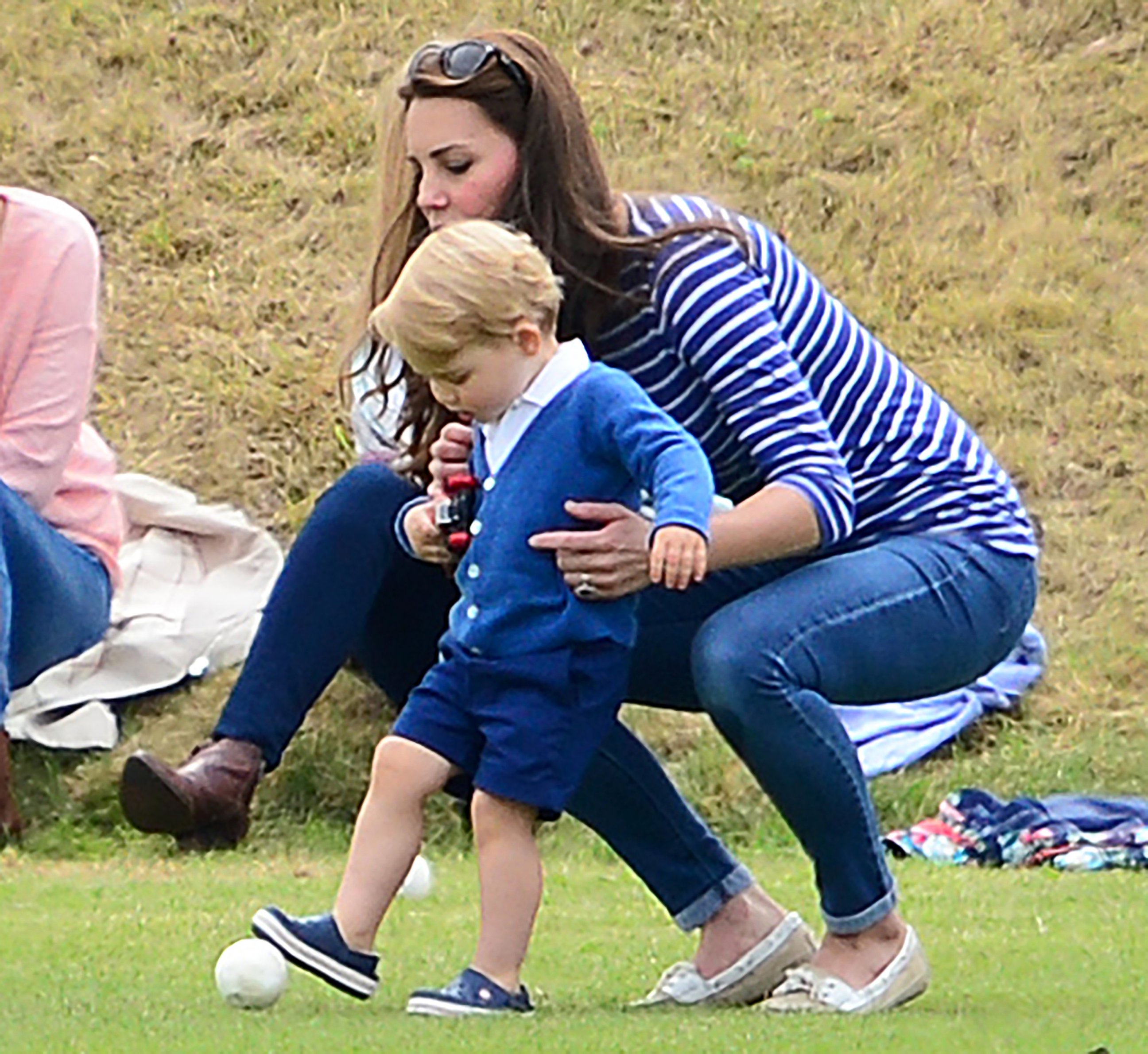 PHOTO: The Duchess of Cambridge and Prince George attend his father's polo match in Gloucestershire, United Kingdom,  June 14, 2015.
